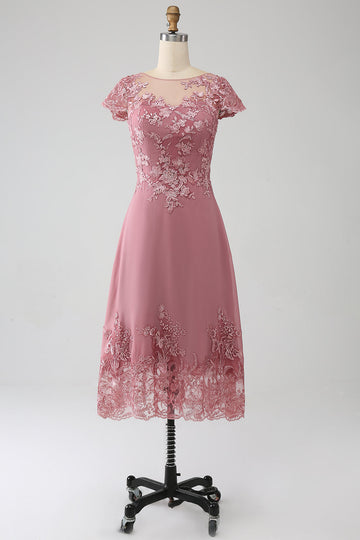 Dusty Rose A-Line Scoop Illusion Mother of the Bride Dress With Sequins